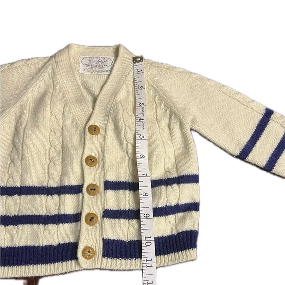 Vintage Baby boy acrylic sweater beige blue stripes Robinit May knitting co - Picture 5 of 10